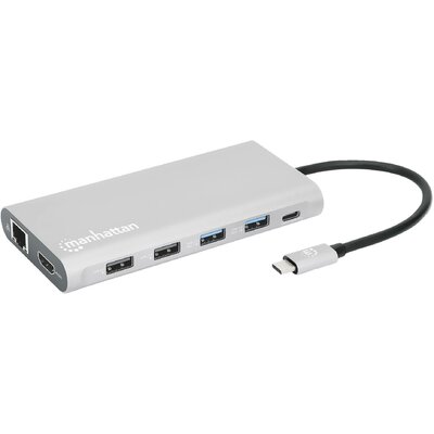 Manhattan USB-C® dokkoló állomás USB-C PD 12-in-1-Dockingstation Alkalmas (márka): univerzálny Beépített kártyaolvasóval, USB-C® tápellátás