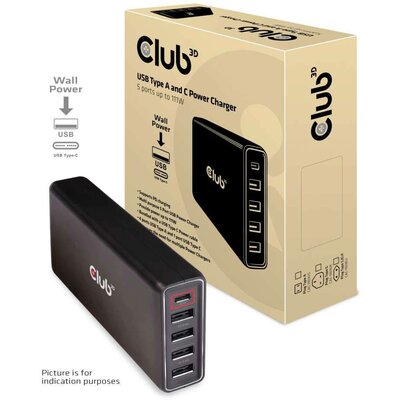 club3D CAC-1903 USB-s töltőállomás Aljzat dugó USB-C® alj, USB 2.0 alj, A típus