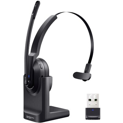 EKSA H5 On Ear headset Bluetooth® Fekete mikrofon zajelnyomás, Noise Cancelling Headset, Bluetooth®-bázisállomással, Töltő- dokkoló állomással, Mikrofon