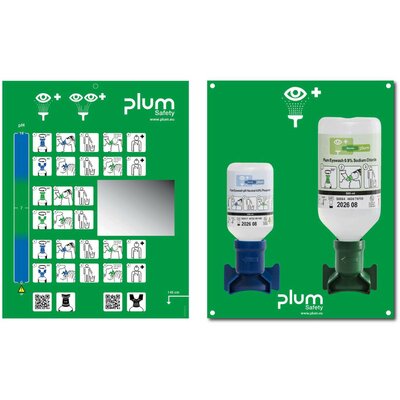 Plum 4770 Nyitott fali szemkimosó állomás - 1x200ml pH semleges + 1x500ml 0,9% szemkimosó