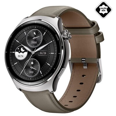 MIBRO MIBRO WATCH LITE 3 PRO okosóra (bőr szíj, aktivitásmérő, pulzusmérő, telefonhívás, GPS, 5 ATM, vízálló) EZÜST/KHAKI