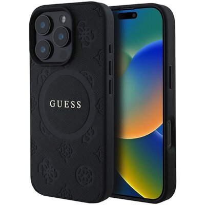 CG MOBILE GUHMP16XPSAPSMEK GUESS SAFFIANO PEONY CLASSIC LOGO szilikon telefonvédő (ütésállóság, bőr hatású hátlap, MagSafe) FEKETE [Apple iPhone 16 Pro Max 5G]