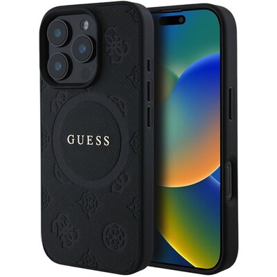 CG MOBILE GUHMP16LPSAPSMEK GUESS SAFFIANO PEONY CLASSIC LOGO szilikon telefonvédő (ütésállóság, bőr hatású hátlap, MagSafe) FEKETE [Apple iPhone 16 Pro 5G]