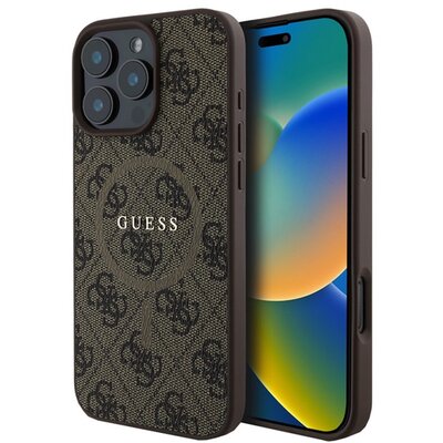 CG MOBILE GUHMP16XG4GFRW GUESS 4G RING CLASSIC LOGO szilikon telefonvédő (ütésállóság, textil hátlap, MagSafe) SÖTÉTBARNA [Apple iPhone 16 Pro Max 5G]