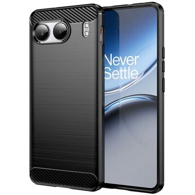 Szilikon telefonvédő (ütésállóság, légpárnás sarok, szálcsiszolt, karbon minta) FEKETE [OnePlus Nord 4 5G]