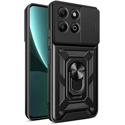 Defender szilikon telefonvédő (ütésállóság, tartógyűrű, kameravédő) FEKETE [Honor X6b]