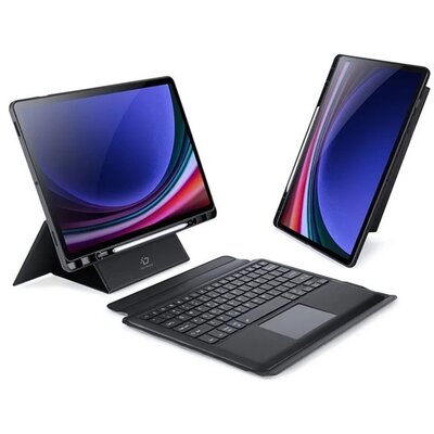 DUX DUCIS tok álló, bőr hatású (FLIP, mágneses bluetooth billentyűzet, asztali tartó, QWERTY, angol nyelvű) FEKETE [Samsung Galaxy Tab S10 Plus LTE (SM-X826B) / Galaxy Tab S10 Plus WIFI (SM-X820)]