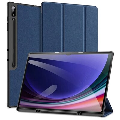 DUX DUCIS DOMO tok álló, bőr hatású (aktív FLIP, oldalra nyíló, TRIFOLD, asztali tartó, ceruza tartó) SÖTÉTKÉK [Samsung Galaxy Tab S10 Ultra LTE (SM-X926B) / Galaxy Tab S10 Ultra WIFI (SM-X920)]