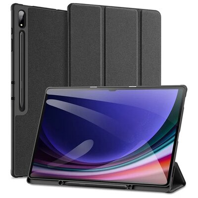 DUX DUCIS DOMO tok álló, bőr hatású (aktív FLIP, oldalra nyíló, TRIFOLD, asztali tartó, ceruza tartó) FEKETE [Samsung Galaxy Tab S10 Ultra LTE (SM-X926B) / Galaxy Tab S10 Ultra WIFI (SM-X920)]