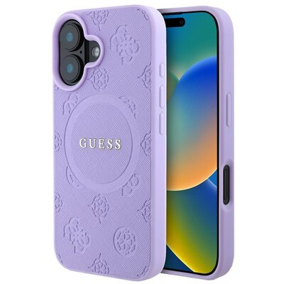 CG MOBILE GUHMP16SPSAPSMEU GUESS SAFFIANO PEONY CLASSIC LOGO szilikon telefonvédő (ütésállóság, bőr hatású hátlap, MagSafe) LILA [Apple iPhone 16 5G]