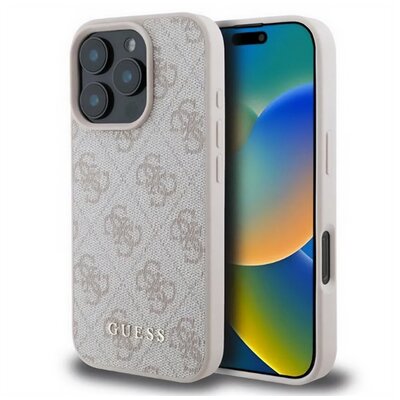 CG MOBILE GUHCP16XG4GFPI GUESS 4G METAL GOLD LOGO műanyag telefonvédő (textil hátlap) RÓZSASZÍN [Apple iPhone 16 Pro Max 5G]