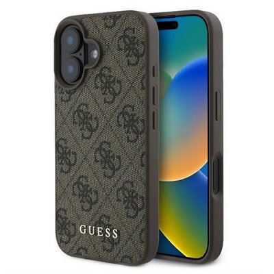 CG MOBILE GUHCP16MG4GFBR GUESS 4G METAL GOLD LOGO műanyag telefonvédő (textil hátlap) SÖTÉTBARNA [Apple iPhone 16 Plus 5G]