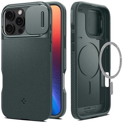 SPIGEN ACS08016 SPIGEN OPTIK ARMOR MAG szilikon telefonvédő (kameravédő, MagSafe kompatilibis) SÖTÉTZÖLD [Apple iPhone 16 Pro Max 5G]