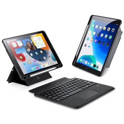 DUX DUCIS tok álló, bőr hatású (FLIP, bluetooth billentyűzet, asztali tartó, QWERTY, angol nyelvű, ceruza tartó) FEKETE [Apple IPAD Pro 10.5 (2017) / IPAD Air 2019 (Air 3) / IPAD 10.2 (2019)]