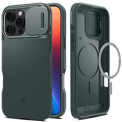 SPIGEN ACS08150 SPIGEN OPTIK ARMOR MAG szilikon telefonvédő (kameravédő, MagSafe kompatilibis) SÖTÉTZÖLD [Apple iPhone 16 Pro 5G]