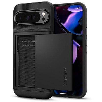 SPIGEN ACS07729 SPIGEN SLIM ARMOR CS szilikon telefonvédő (műanyag hátlap, kártyatartó, ütésállóság, légpárnás sarok) FEKETE [Google Pixel 9 Pro XL 5G]