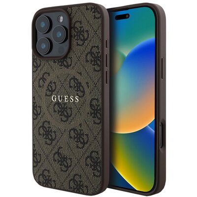 CG MOBILE GUHMP16LG4GFRW GUESS 4G RING CLASSIC LOGO szilikon telefonvédő (ütésállóság, textil hátlap, MagSafe) SÖTÉTBARNA [Apple iPhone 16 Pro 5G]