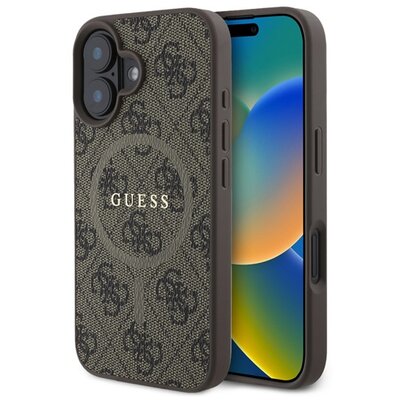 CG MOBILE GUHMP16MG4GFRW GUESS 4G RING CLASSIC LOGO szilikon telefonvédő (ütésállóság, textil hátlap, MagSafe) SÖTÉTBARNA [Apple iPhone 16 Plus 5G]