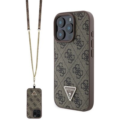 CG MOBILE GUHCP16XP4TDSCPW GUESS CROSSBODY szilikon telefonvédő (ütésállóság, bőr hatású hátlap + vállpánt) SÖTÉTBARNA [Apple iPhone 16 Pro Max 5G]