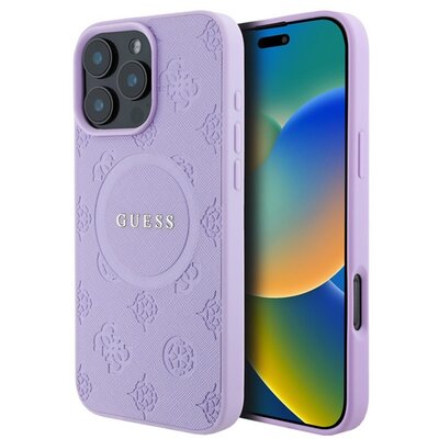 CG MOBILE GUHMP16XPSAPSMEU GUESS SAFFIANO PEONY CLASSIC LOGO szilikon telefonvédő (ütésállóság, bőr hatású hátlap, MagSafe) LILA [Apple iPhone 16 Pro Max 5G]