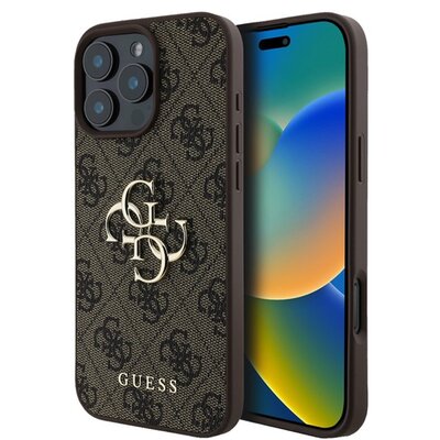 CG MOBILE GUHCP16X4GMGBR GUESS 4G BIG LOGO szilikon telefonvédő (ütésállóság, bőr hatású hátlap) SÖTÉTBARNA [Apple iPhone 16 Pro Max 5G]