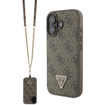 CG MOBILE GUHCP16SP4TDSCPW GUESS CROSSBODY szilikon telefonvédő (ütésállóság, bőr hatású hátlap + vállpánt) SÖTÉTBARNA [Apple iPhone 16 5G]