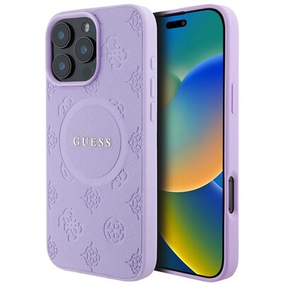 CG MOBILE GUHMP16LPSAPSMEU GUESS SAFFIANO PEONY CLASSIC LOGO szilikon telefonvédő (ütésállóság, bőr hatású hátlap, MagSafe) LILA [Apple iPhone 16 Pro 5G]