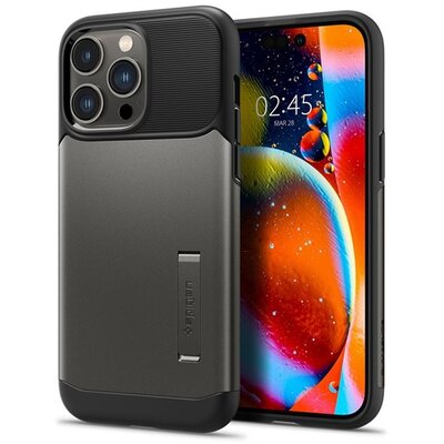 SPIGEN ACS04672 SPIGEN SLIM ARMOR szilikon telefonvédő (ütésállóság, műanyag hátlap, kitámasztó) SÖTÉTSZÜRKE [Apple iPhone 14 Pro]