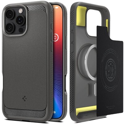 SPIGEN ACS08116 SPIGEN RUGGED ARMOR szilikon telefonvédő (ütésállóság, légpárnás sarok, karbon minta, MagSafe) VILÁGOSSZÜRKE [Apple iPhone 16 Pro 5G]