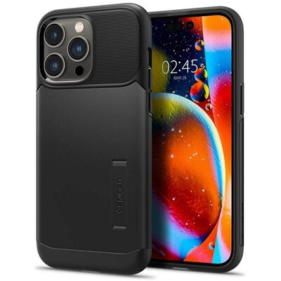 SPIGEN ACS04671 SPIGEN SLIM ARMOR szilikon telefonvédő (ütésállóság, műanyag hátlap, kitámasztó) FEKETE [Apple iPhone 14 Pro]