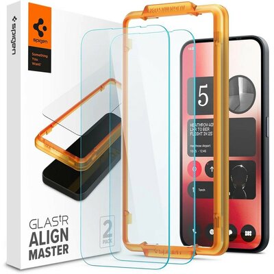 Nothing Phone 2a, Kijelzővédő fólia, ütésálló fólia (az íves részre is!), Tempered Glass (edzett üveg), Full Cover, Spigen Glastr Alignmaster, Clear - 2 db /csomag