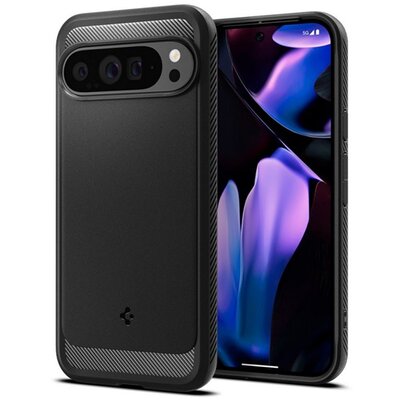 SPIGEN ACS07719 SPIGEN RUGGED ARMOR szilikon telefonvédő (ütésállóság, légpárnás sarok, karbon minta) FEKETE [Google Pixel 9 Pro XL 5G]