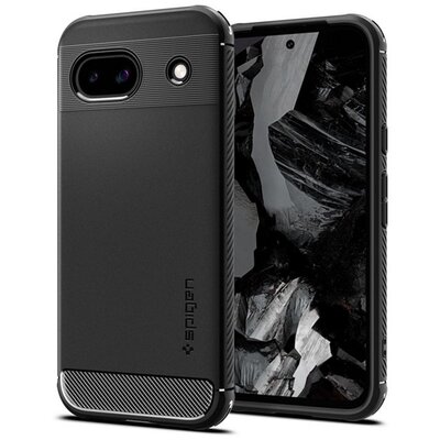 SPIGEN ACS07259 SPIGEN RUGGED ARMOR szilikon telefonvédő (ütésállóság, légpárnás sarok, karbon minta) FEKETE [Google Pixel 8a 5G]