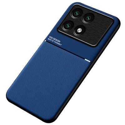 Szilikon telefonvédő (ütésállóság, mágneses, bőr hatású hátlap, csíkos) SÖTÉTKÉK [Xiaomi Poco X6 Pro 5G]