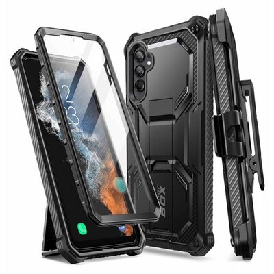 SUPCASE ARMORBOX defender műanyag telefonvédő (erős ütésállóság, légpárnás sarok, övre csíptethető) FEKETE [Samsung Galaxy S23 FE (SM-S711)]