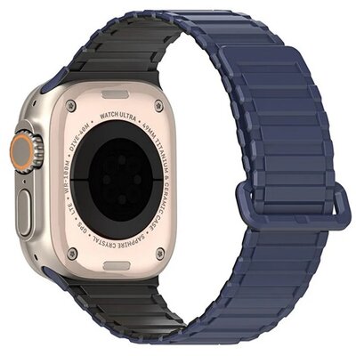 DUX DUCIS KJ pótszíj (egyedi méret, nagy, szilikon, izzadságálló, mágneses) FEKETE/SÖTÉTKÉK [Apple Watch Series 10 46mm / Watch Series 1 42mm / Watch Series 2 42mm]