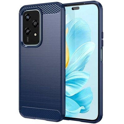 Szilikon telefonvédő (ütésállóság, légpárnás sarok, szálcsiszolt, karbon minta) SÖTÉTKÉK [Honor 200 Lite 5G]