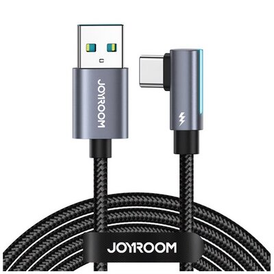 JOYROOM S-AC027A17 1.2M-BLA JOYROOM adatkábel (USB - Type-C, 3A, gyorstöltő, 120cm, 90 fokos, LED jelzés, cipőfűző) FEKETE