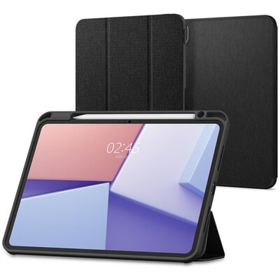 SPIGEN ACS07020 SPIGEN URBAN FIT tok álló (FLIP, oldalra nyíló, TRIFOLD, asztali tartó, ceruza tartó, textil minta) FEKETE [Apple IPAD Pro 11 (2024)]