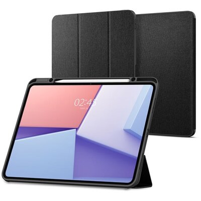 SPIGEN ACS07010 SPIGEN URBAN FIT tok álló (FLIP, oldalra nyíló, TRIFOLD, asztali tartó, ceruza tartó, textil minta) FEKETE [Apple IPAD Pro 13 (2024)]