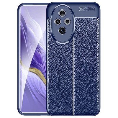 Szilikon telefonvédő (ütésállóság, bőr hatású, varrás minta) SÖTÉTKÉK [Honor 200 Pro 5G]