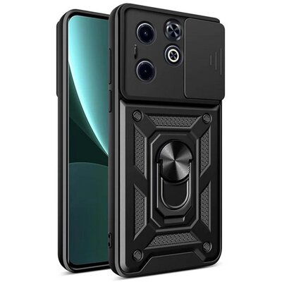 Defender szilikon telefonvédő (ütésállóság, tartógyűrű, kameravédő) FEKETE [Infinix Hot 40i 4G (X6528)]