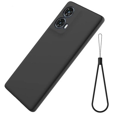 Szilikon telefonvédő (matt, mikrofiber plüss karcolásmentesítő belső, prémium + kézpánt) FEKETE [Motorola Moto G85 5G]