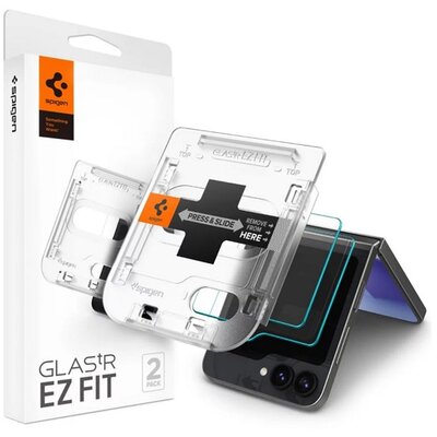 SPIGEN AGL07972 SPIGEN EZ FIT képernyővédő üveg 2db (2.5D, tokbarát, ultravékony, 0.2mm, 9H + segédkeret) ÁTLÁTSZÓ [Samsung Galaxy Z Flip6 5G (SM-F741)]