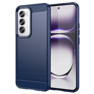 Szilikon telefonvédő (ütésállóság, légpárnás sarok, szálcsiszolt, karbon minta) SÖTÉTKÉK [Oppo Reno 12 Pro 5G]