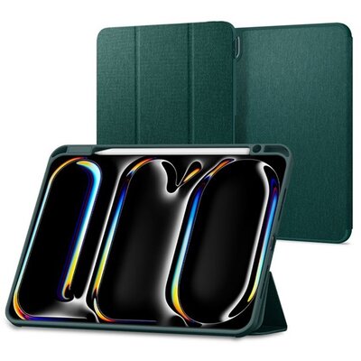 SPIGEN ACS07759 SPIGEN URBAN FIT tok álló (FLIP, oldalra nyíló, TRIFOLD, asztali tartó, ceruza tartó, textil minta) SÖTÉTZÖLD [Apple IPAD Pro 11 (2024)]