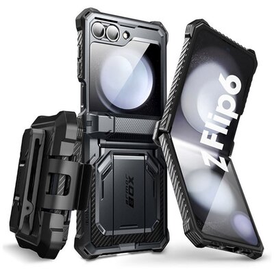 SUPCASE ARMORBOX defender műanyag telefonvédő (erős ütésállóság, légpárnás sarok, övre csíptethető) FEKETE [Samsung Galaxy Z Flip6 5G (SM-F741)]