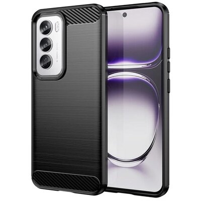 Szilikon telefonvédő (ütésállóság, légpárnás sarok, szálcsiszolt, karbon minta) FEKETE [Oppo Reno 12 Pro 5G]