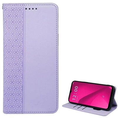 Tok álló, bőr hatású (FLIP, oldalra nyíló, asztali tartó, lóhere) VILÁGOSLILA [T Phone 2 5G]