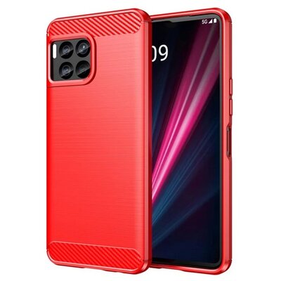 Szilikon telefonvédő (ütésállóság, légpárnás sarok, szálcsiszolt, karbon minta) PIROS [T Phone 2 Pro 5G]